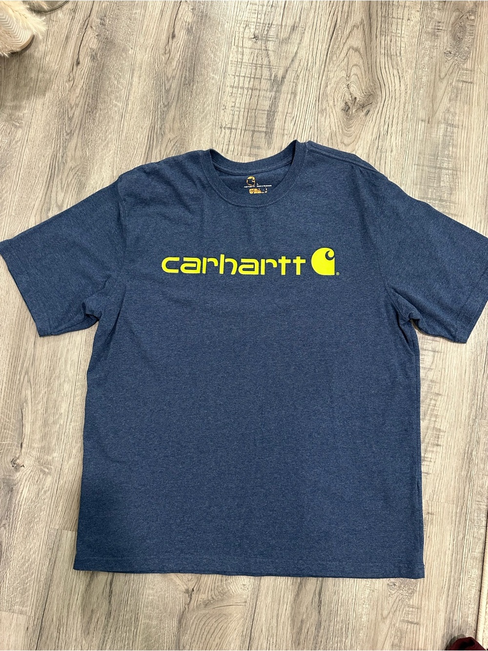Carhartt Navy Short-Sleeve Tee with High-Visibility Yellow Logo